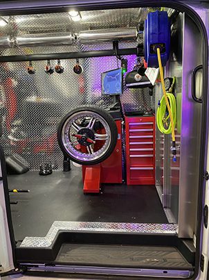 Wheel balancer inside the van